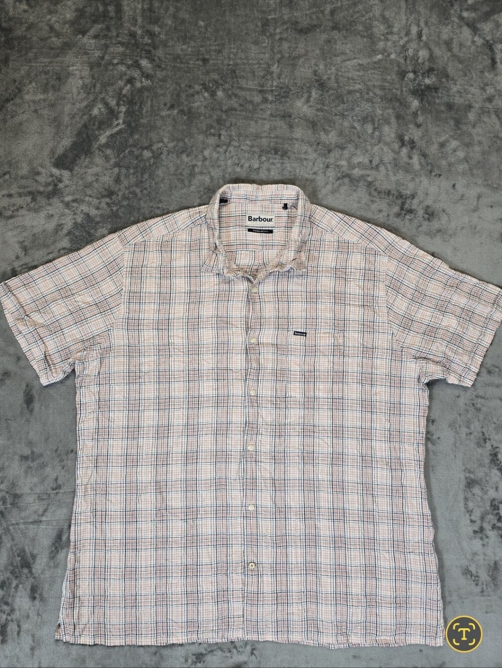 Barbour Regular Fit Short Sleeve Button Up Shirt Size 2XL Pink Checked